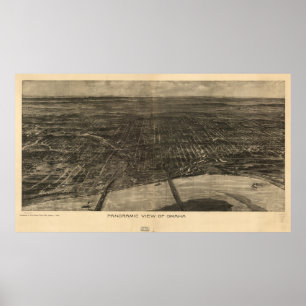 Póster Mapa Pictórico Vintage de Omaha Nebraska (1906)