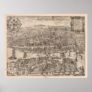 Poster Mapa Pictórico Vintage de Suiça Zurique (1581)