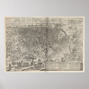 Poster Mapa Pictórico Vintage do Cairo Egito (1575)