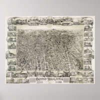 Mapa Pictórico Vintage dos Subúrbios de Boston (18