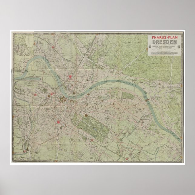 Poster Mapa Plano Antigo de Dresden Alemanha de 1923 (Frente)