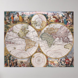 Poster Mapa polar do hemisfério dobro