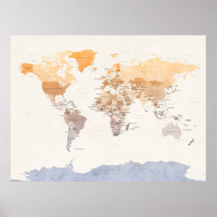 Poster Mapa político da Aquarela do mundo