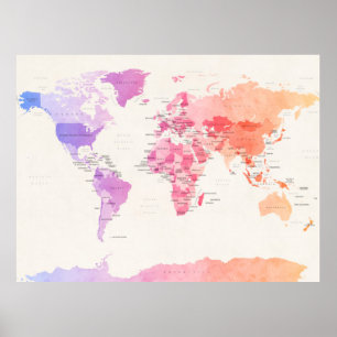 Póster Mapa político da Aquarela do mundo