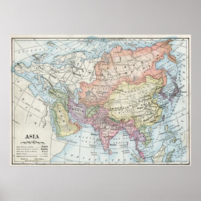 Poster Mapa político da Ásia (1916) (Frente)