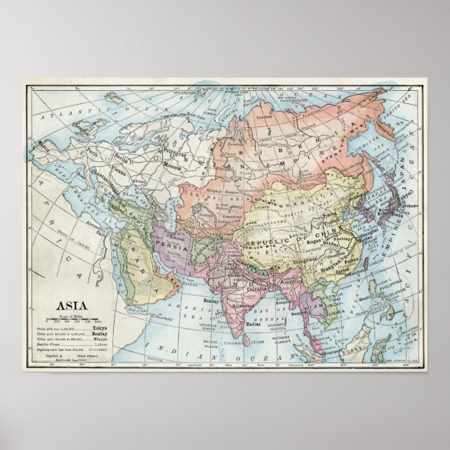 Poster Mapa Político da Ásia (1916) (Frente)