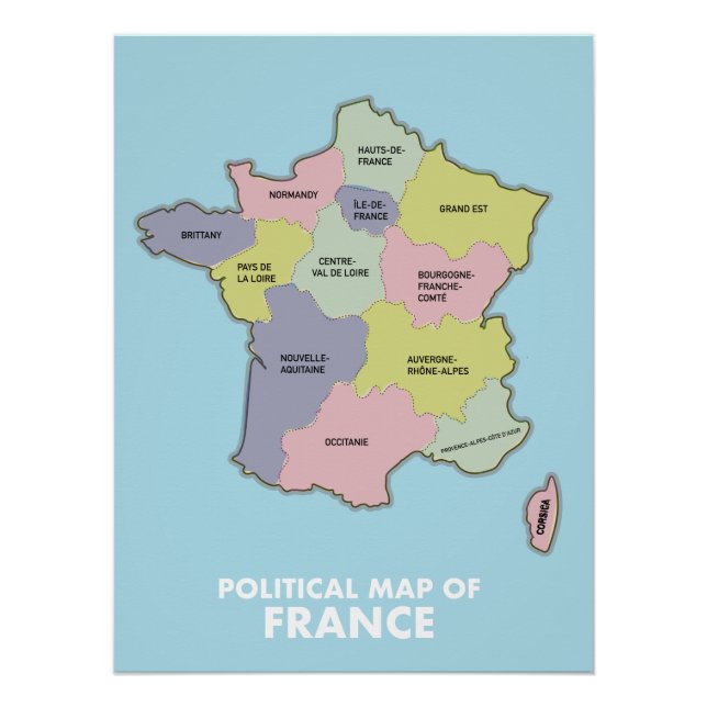 Póster Mapa político da França (Frente)
