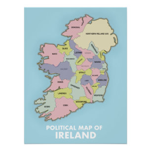 Póster Mapa Político Da Irlanda.