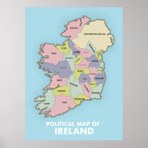 Poster Mapa Político Da Irlanda.