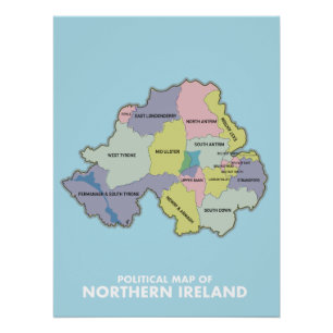 Póster Mapa Político da Irlanda do Norte.