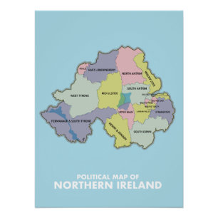 Póster Mapa Político da Irlanda do Norte.