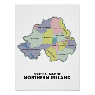 Póster Mapa Político da Irlanda do Norte. Cartaz