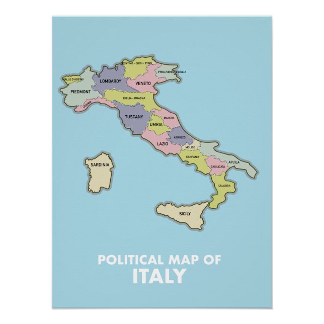 Póster Mapa político da Itália (Frente)