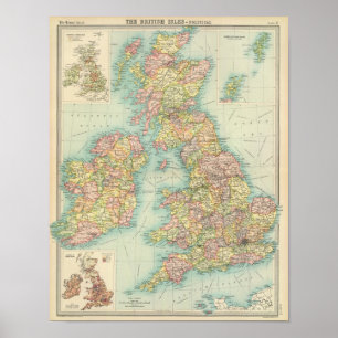 Póster Mapa político das Ilhas Britânicas