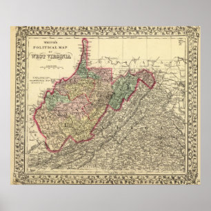 Póster Mapa político de West Virginia