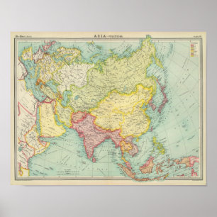 Póster Mapa político do atlas de Ásia