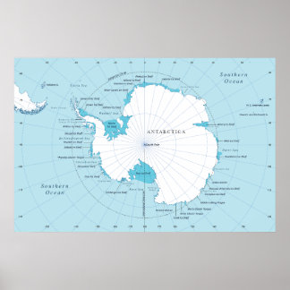 Poster Mapa político do continente da Antártida.