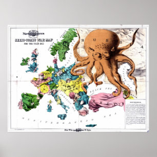 Poster Mapa político dos desenhos animados do vintage de