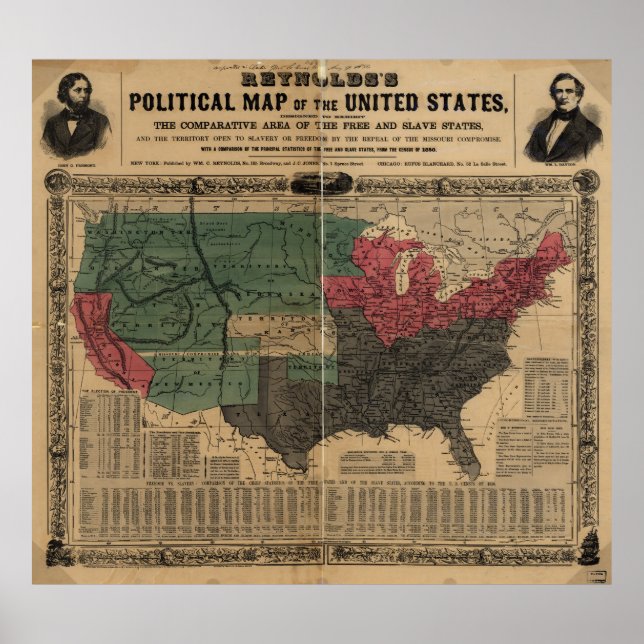 Póster Mapa político dos Estados Unidos (1856) (Frente)