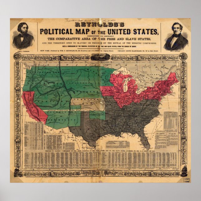 Poster Mapa Político dos Estados Unidos de Reynold em 185 (Frente)