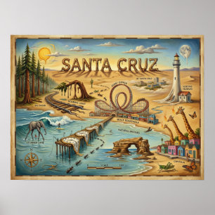 Poster Mapa Pop Art de Santa Cruz – Marco Costeiro Ousado