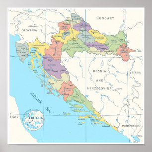Poster Mapa pormenorizado da Croácia