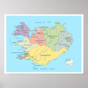 Poster Mapa pormenorizado da Islândia