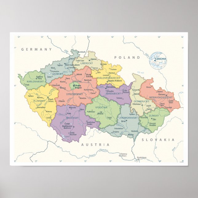 Poster Mapa pormenorizado da República Checa (Frente)