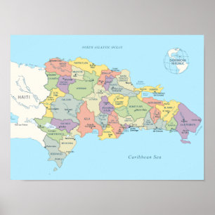 Poster Mapa pormenorizado das regiões da República Domini
