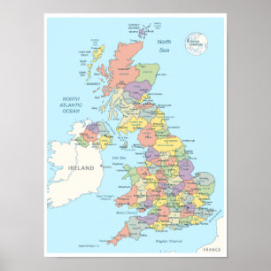Poster Mapa pormenorizado do Reino Unido