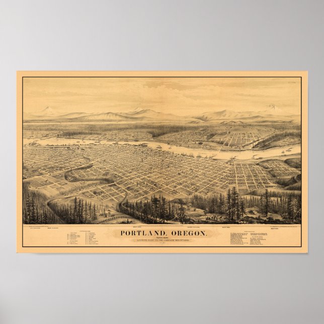 Póster Mapa Portland OU Panorâmico DIGITALMENTE REMANESCE (Frente)