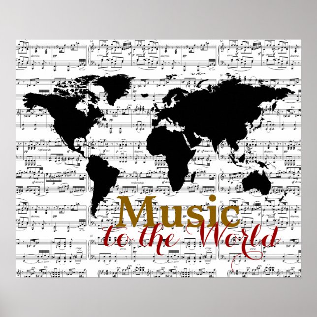 Póster mapa preto com notas musicais (Frente)