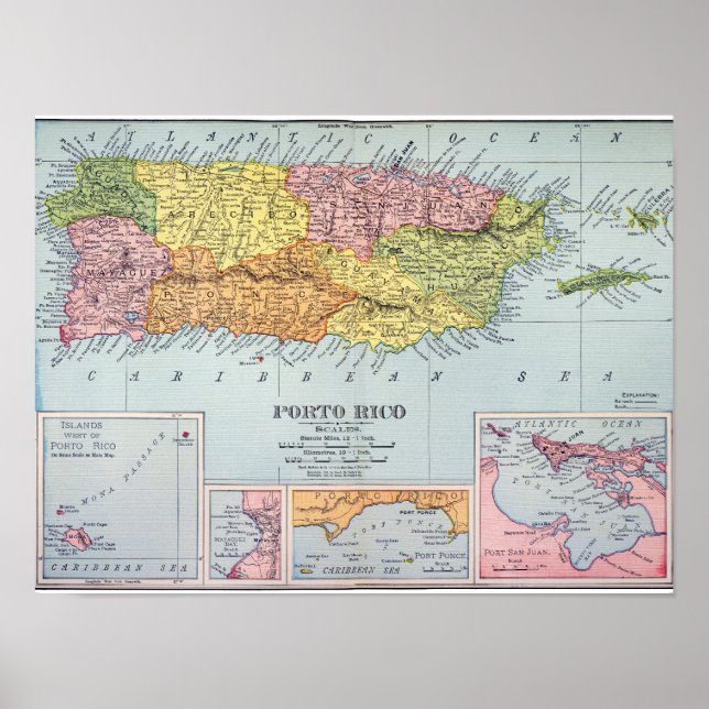 PÓSTER MAPA: PUERTO RICO, 1900 (Frente)