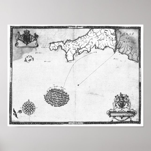 Póster Mapa que mostra a rota da frota Armada (Frente)