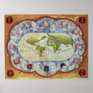 Poster Mapa que segue a viagem do mundo de Magellan