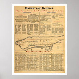 Póster Mapa Railway 1881 da estrada de ferro de Manhattan