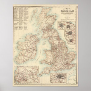 Póster Mapa Railway das ilhas britânicas