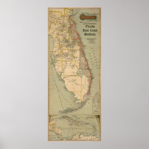 Poster Mapa Railway de Florida do vintage (1896)