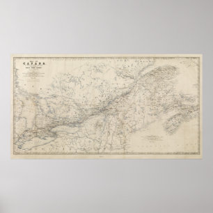 Póster Mapa Railway do tronco grande cerca de 1860