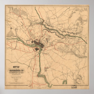 Póster Mapa rebelde da defesa de Richmond VA do vintage