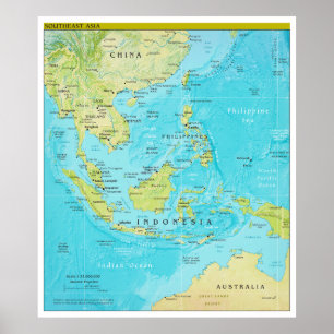 Póster Mapa regional geopolítico de 3Sudeste Asiático