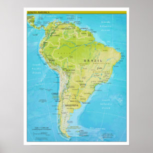 Póster Mapa regional geopolítico de Ámérica do Sul