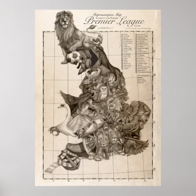 Póster Mapa representante do futebol inglês (Frente)