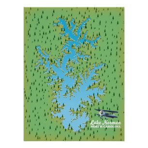 Póster Mapa retrô do Lago Norman Carolina do Sul