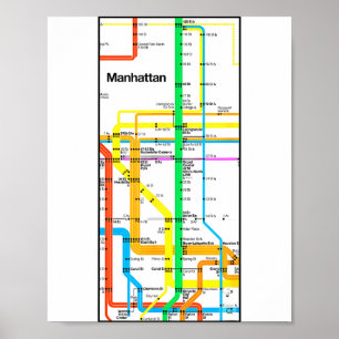 Poster Mapa Retro do Metrô de Manhattan Nova York Nyc Trâ