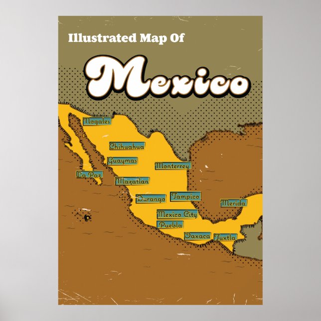 Poster Mapa retrô do México (Frente)