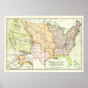 Póster Mapa retro do vintage dos Estados Unidos