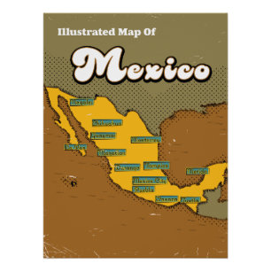 Póster Mapa retrorreflector do México