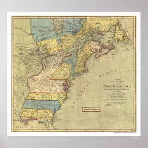 Póster Mapa revolucionário 1771 de América