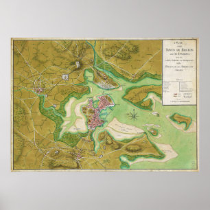 Póster Mapa revolucionário da guerra de Boston